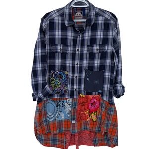 Paula Best Upcycled Art Wear Shirt XL Women's Patchwork Plaid Art Teacher Boho